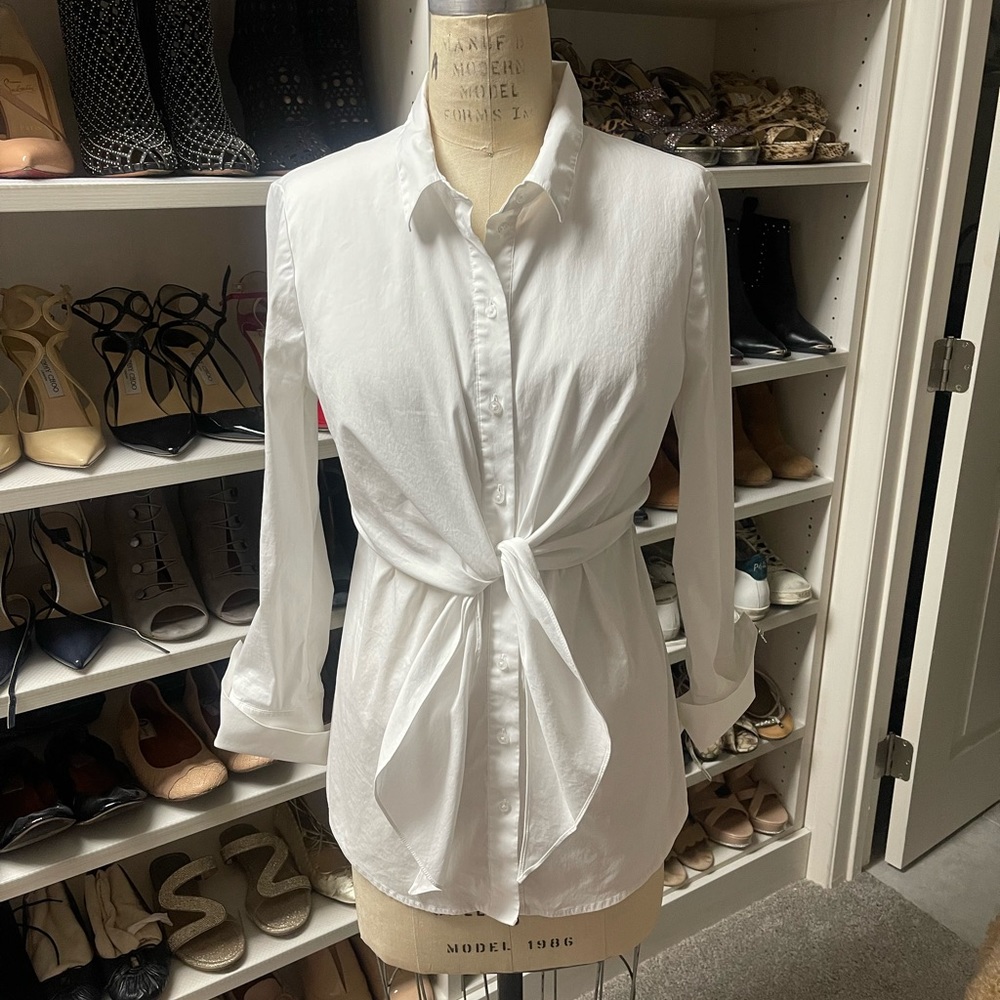 White House black market white tie front blouse